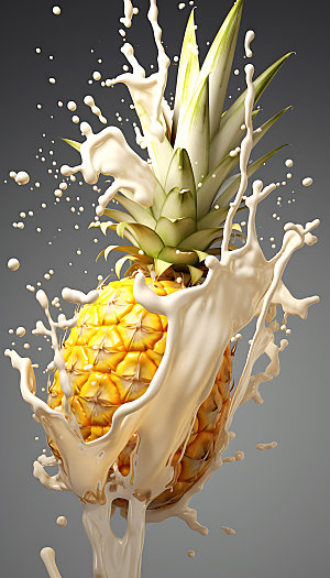 菠萝果汁飞溅饮料创意摄影图