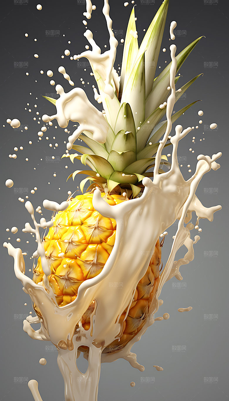 菠萝果汁飞溅饮料创意摄影图