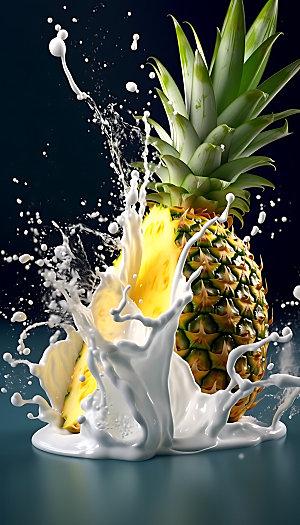 菠萝果汁飞溅牛奶飞溅水果摄影图