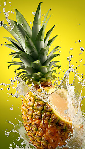 菠萝果汁飞溅创意水果摄影图