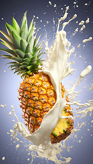 菠萝果汁飞溅饮料水果摄影图