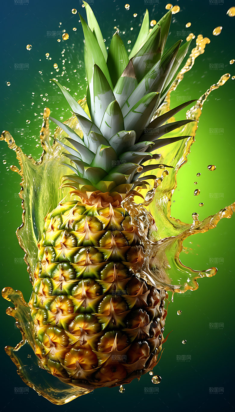 菠萝果汁飞溅牛奶飞溅创意摄影图