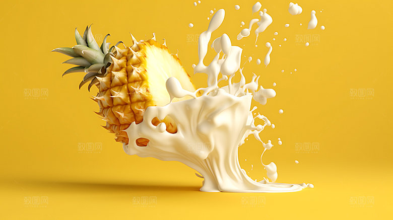 菠萝果汁飞溅商业水果摄影图