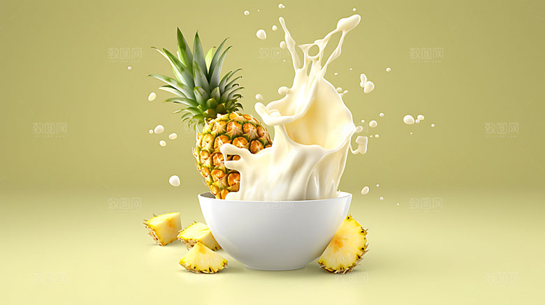 菠萝果汁飞溅水果商业摄影图