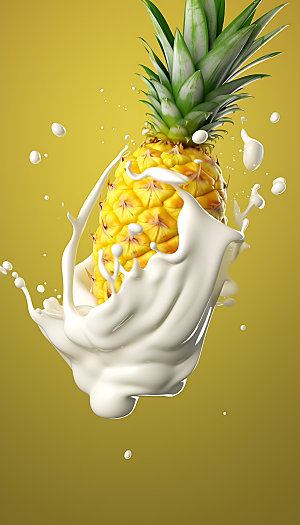 菠萝果汁飞溅水果创意摄影图