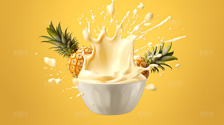 菠萝果汁飞溅特写商业摄影图