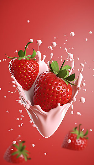 草莓果汁飞溅商业特写摄影图