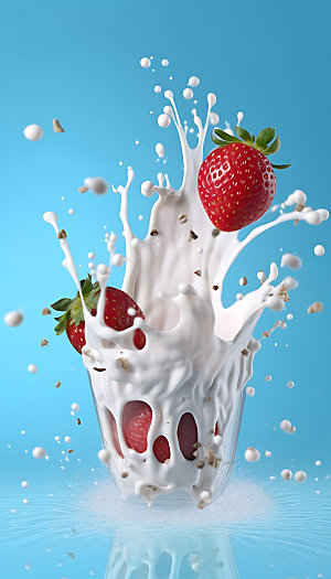草莓果汁飞溅商业水果摄影图