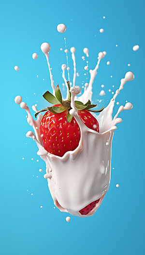 草莓果汁飞溅商业创意摄影图