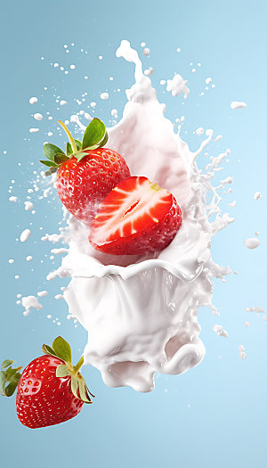 草莓果汁飞溅水果创意摄影图