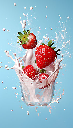 草莓果汁飞溅饮料创意摄影图