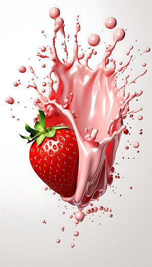 草莓果汁飞溅特写商业摄影图