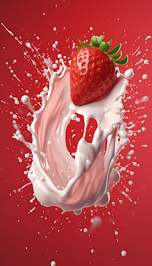 草莓果汁飞溅牛奶飞溅商业摄影图