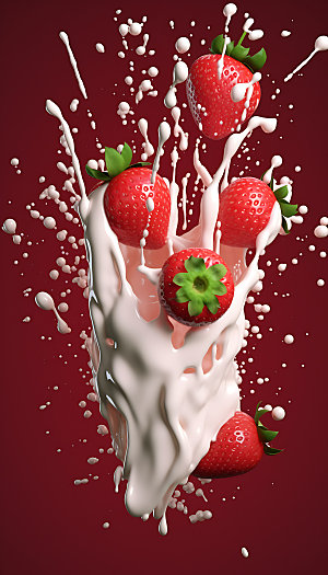 草莓果汁飞溅水果饮料摄影图