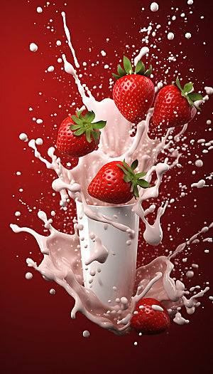 草莓果汁飞溅商业创意摄影图