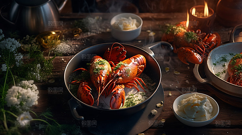 龙虾海鲜精致摄影图