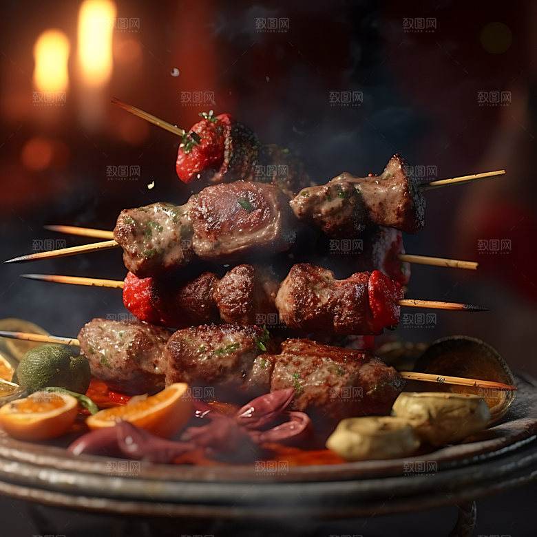 烧烤美食烤肉摄影图