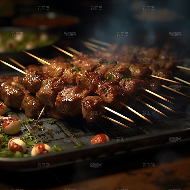 烧烤烤串夏季摄影图