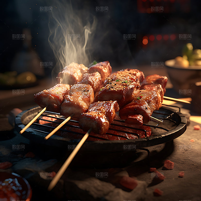 烧烤烤串烤肉摄影图
