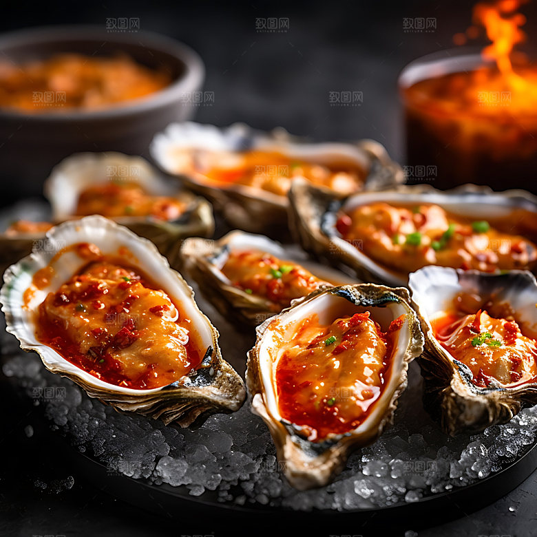 烤生蚝美食夏日摄影图