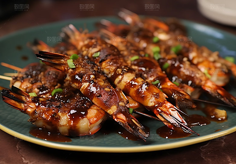 烤虾炭烤海鲜美味摄影图