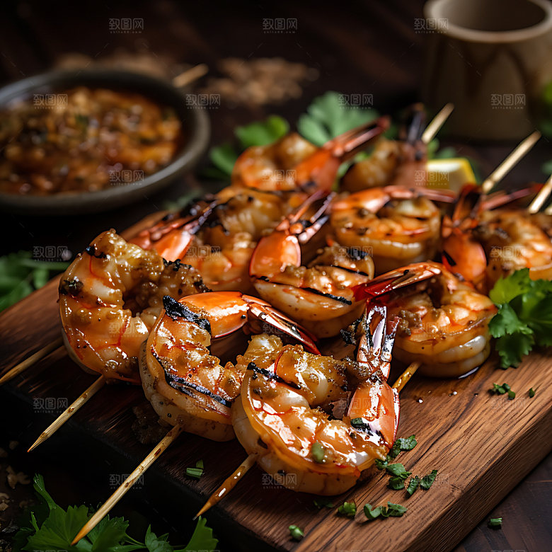 烤虾街头烧烤美食摄影图