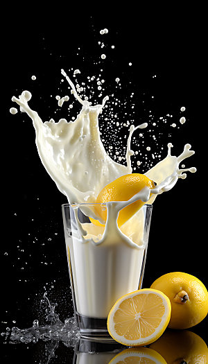 柠檬果汁飞溅饮料创意摄影图