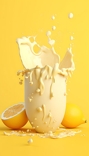 柠檬果汁飞溅创意饮料摄影图