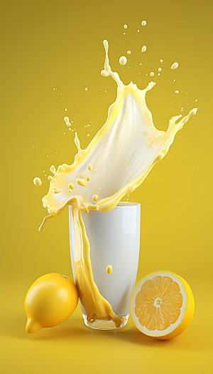 柠檬果汁飞溅商业特写摄影图