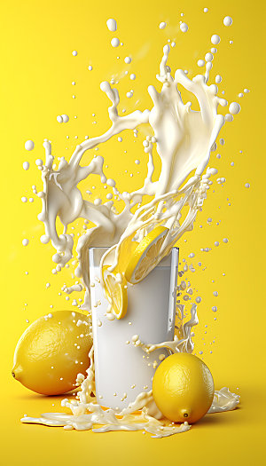 柠檬果汁飞溅商业创意摄影图