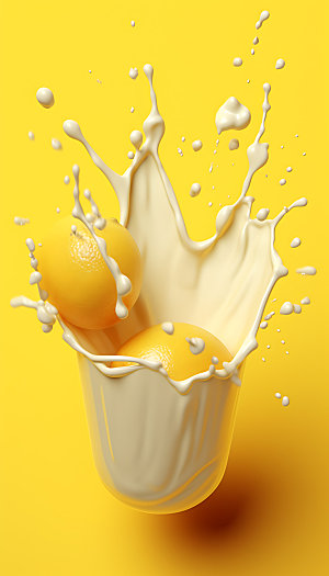 柠檬果汁飞溅饮料牛奶飞溅摄影图