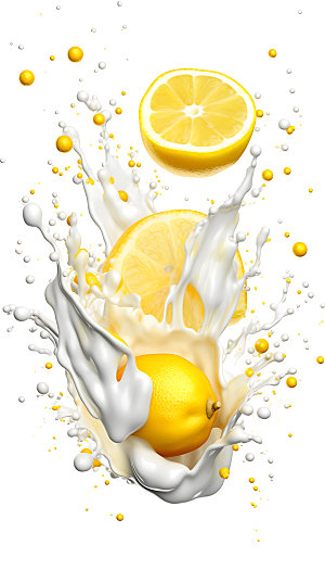 柠檬果汁飞溅创意特写摄影图