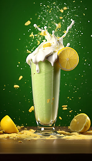柠檬果汁飞溅饮料牛奶飞溅摄影图