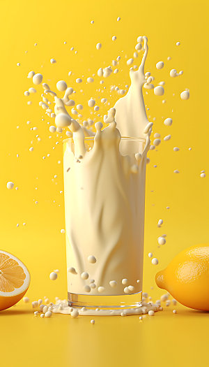 柠檬果汁飞溅创意特写摄影图