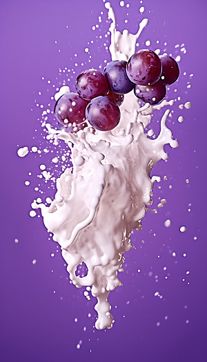 葡萄果汁飞溅牛奶飞溅创意摄影图