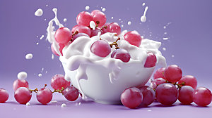 葡萄果汁飞溅牛奶飞溅特写摄影图