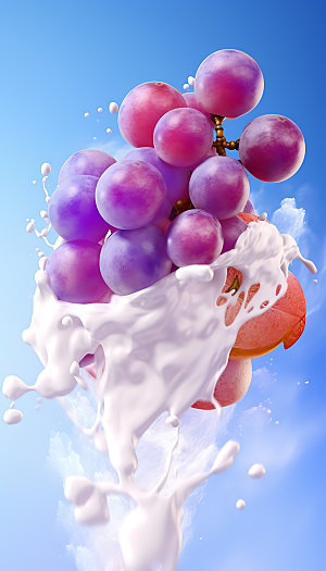 葡萄果汁飞溅水果创意摄影图