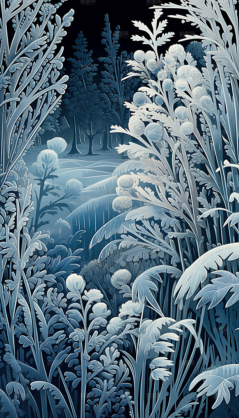 霜降冰雪手绘节气插画