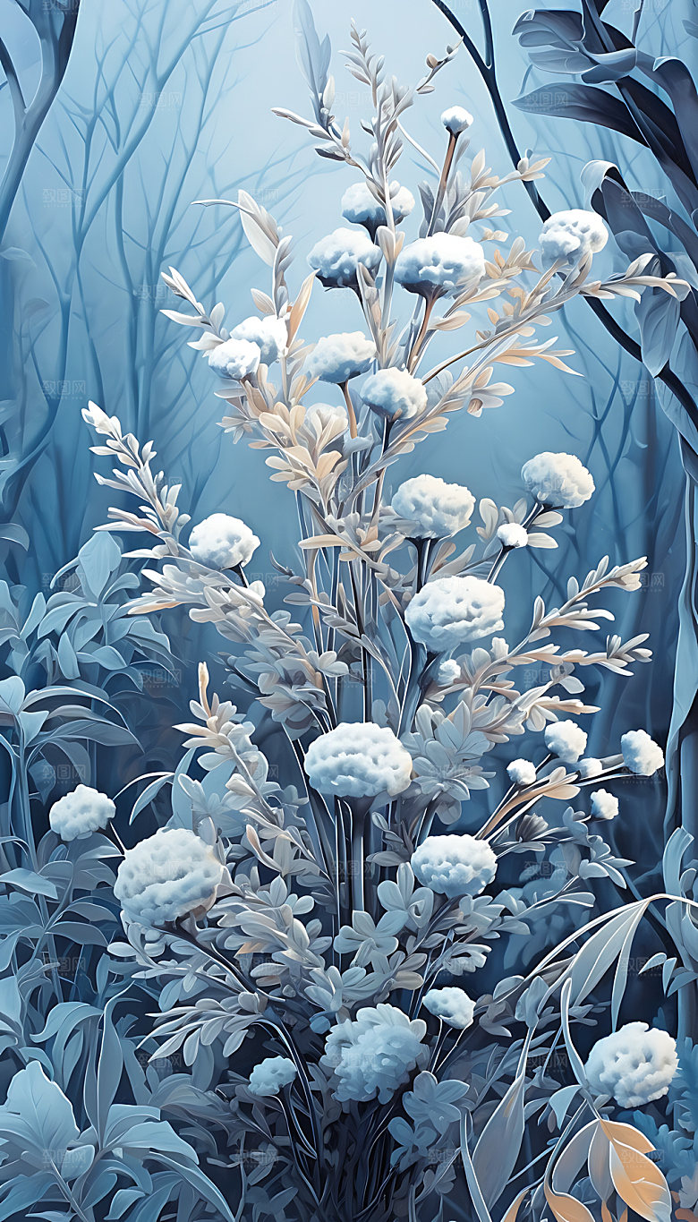 霜降冬季冰雪节气插画