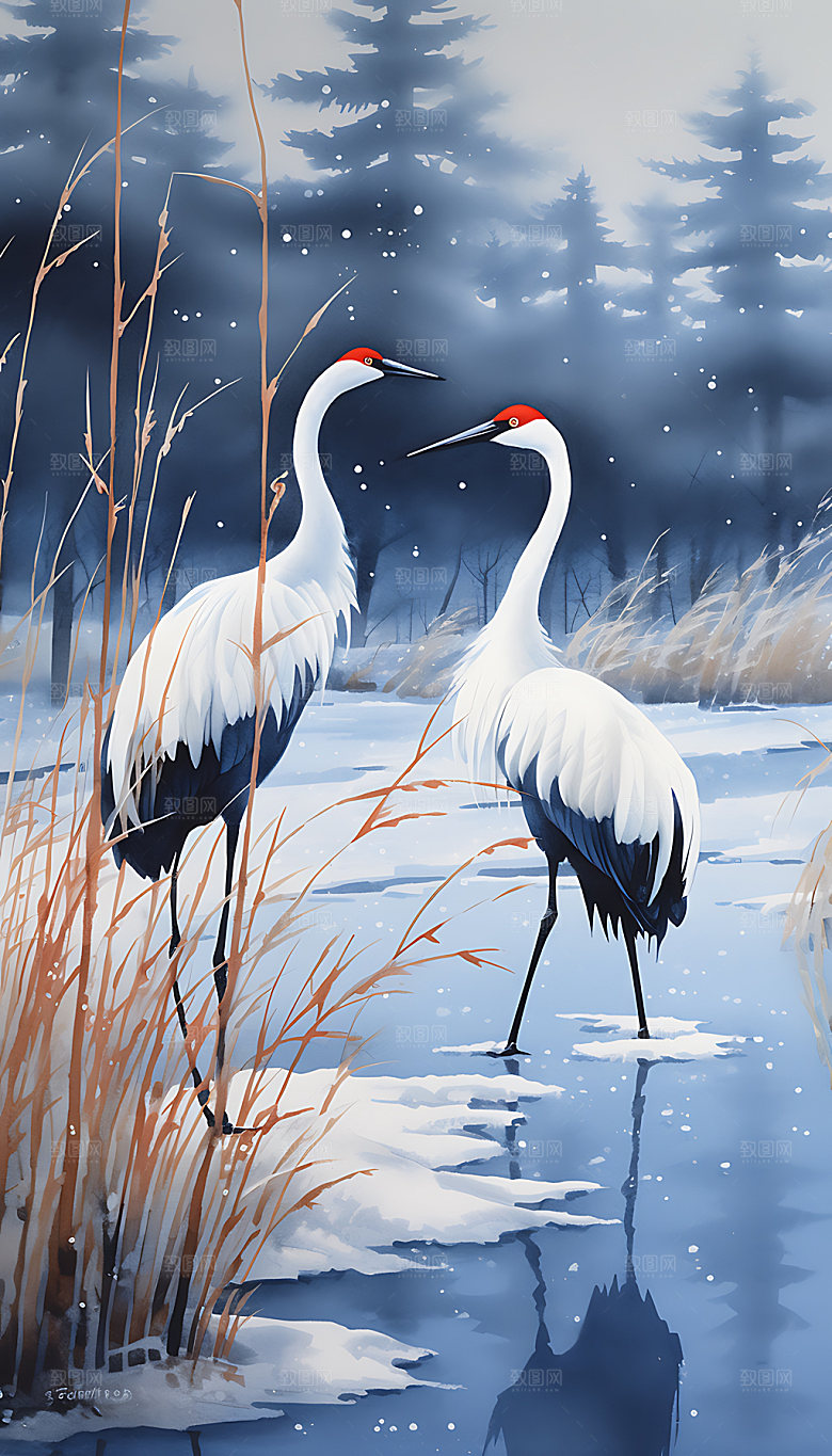 霜降冰雪冬季节气插画