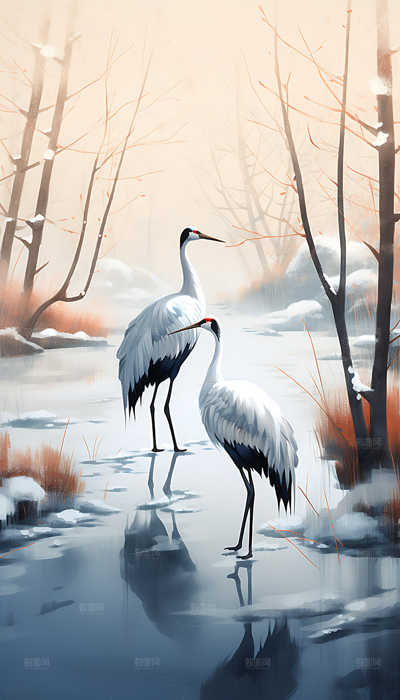 霜降手绘冰雪节气插画