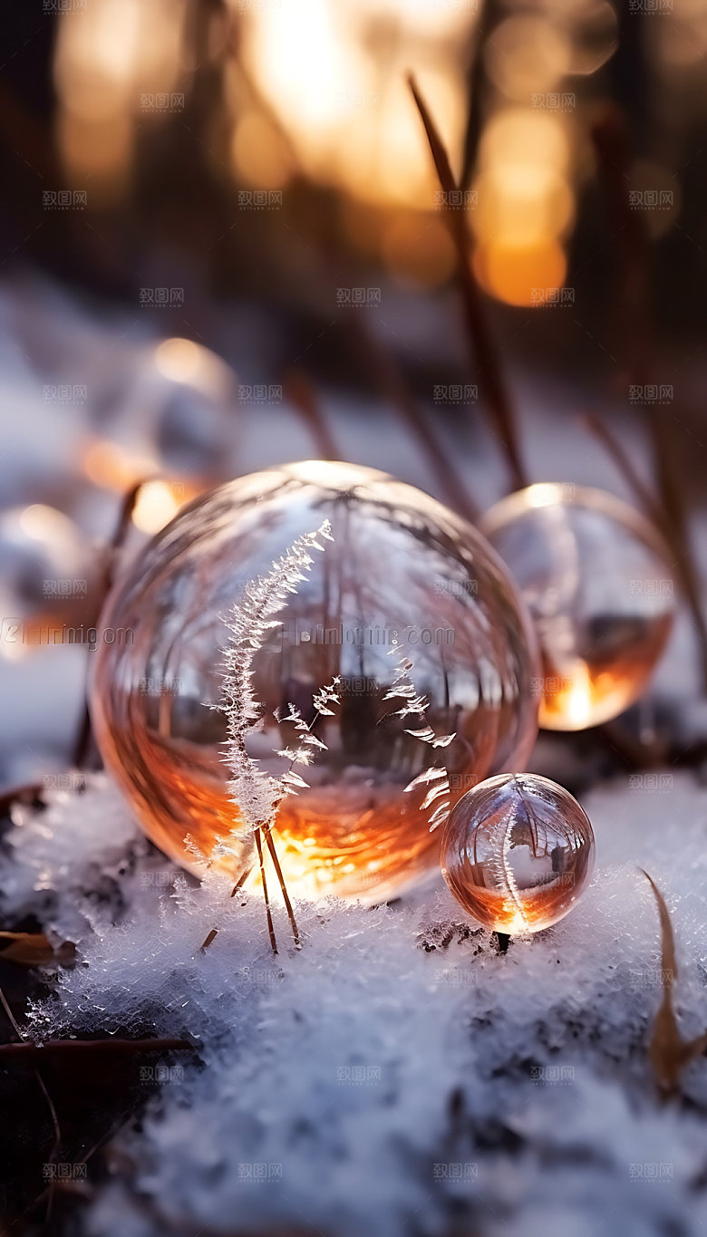 霜降冬日冰雪摄影图