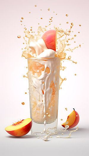 水蜜桃汁飞溅商业饮料摄影图
