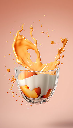 水蜜桃汁飞溅牛奶飞溅商业摄影图