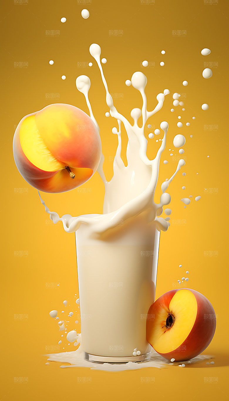 水蜜桃汁飞溅特写水果摄影图