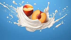 水蜜桃汁飞溅牛奶飞溅创意摄影图