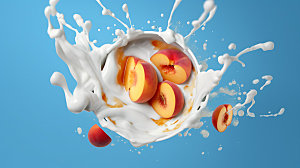 水蜜桃汁飞溅创意水果摄影图