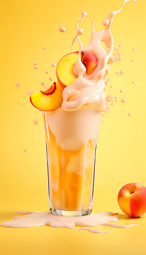 水蜜桃汁飞溅创意商业摄影图