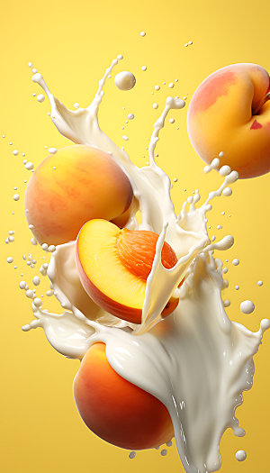水蜜桃汁飞溅牛奶飞溅饮料摄影图
