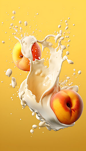 水蜜桃汁飞溅商业牛奶飞溅摄影图